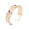 Evil Eye Brass Enamel Wide Open Cuff Bangles for Women BJEW-S147-08G-01-1