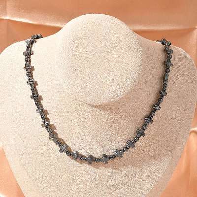 Non-Magnetic Hematite Beads Necklaces for Women Men NJEW-R020-01-1