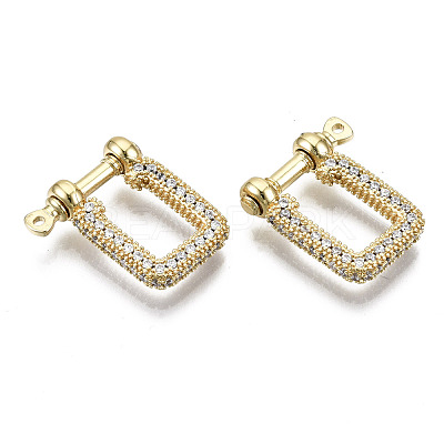 Brass Micro Pave Clear Cubic Zirconia D-Ring Anchor Shackle Clasps ZIRC-S066-051-NF-1