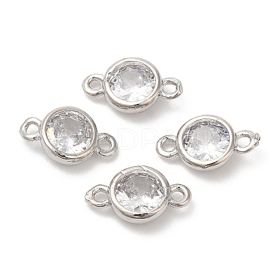 Eco-Friendly Rack Plating Brass Pave Clear Cubic Zirconia Connector Charms KK-A186-06P-1