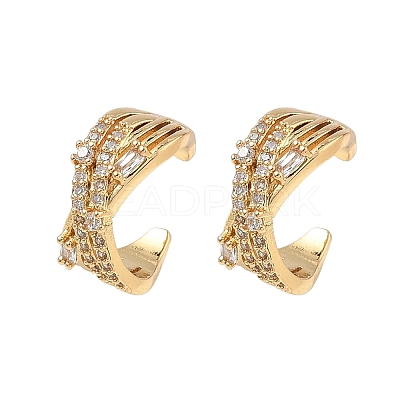 C-Shaped Brass Micro Pave Clear Cubic Zirconia Cuff Earrings EJEW-L316-01G-05-1