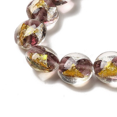 Handmade Gold Foil and Silver Foil Lampwork Flat Round Beads FOIL-C001-02C-1