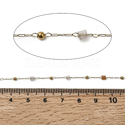 Handmade 304 Stainless Steel Mixed Stone Column Link Chains CHS-L032-18G-1