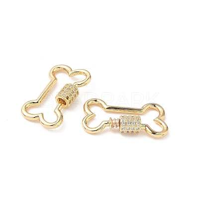 Brass Micro Pave Clear Cubic Zirconia Screw Carabiner Lock Charms KK-Z118-06G-03-1