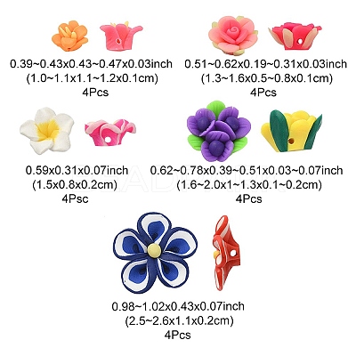 20Pcs 5 Style Handmade Polymer Clay Flower Beads CLAY-YW0001-76-1
