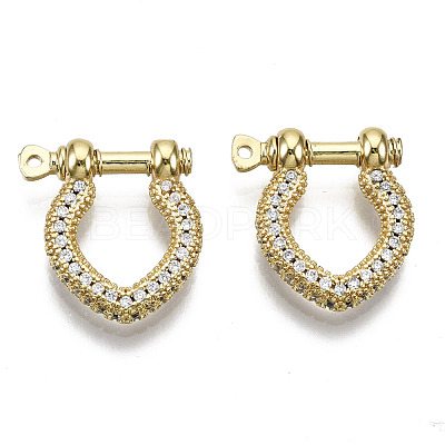 Brass Micro Pave Clear Cubic Zirconia D-Ring Anchor Shackle Clasps ZIRC-S066-050-NF-1