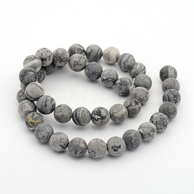 Frosted Natural Map Stone/Picasso Stone/Picasso Jasper Round Bead Strands X-G-M272-08-6mm-1