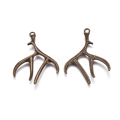 Tibetan Style Alloy Deer Antler Pendants X-TIBEP-S261-AB-FF-1