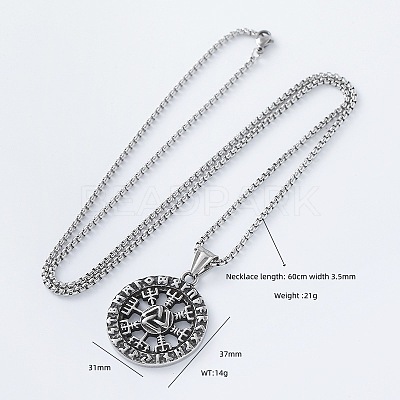 Vintage 304 Stainless Steel Pirate Rune Viking Compass Pendant Necklaces for Men Women LS-AZ8972-1