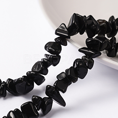 Natural Obsidian Chip Bead Strands X-F079-1