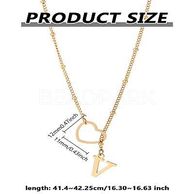 1Pc Letter & Heart Stainless Steel Lariat Necklaces for Women NJEW-LP0002-87G-V-1
