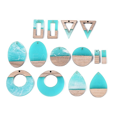 14Pcs 7 Styles Opaque Resin & Ash Wood Pendants RESI-N053-13-1