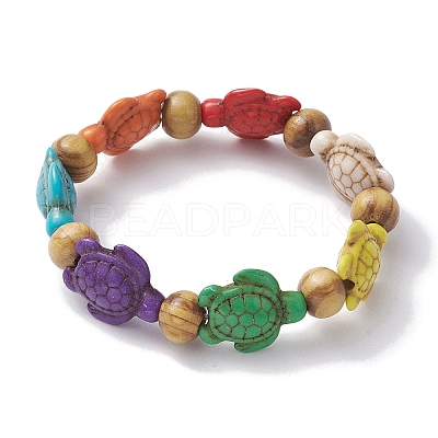 Beach Turtle Dyed Synthetic Turquoise Stretch Bracelets BJEW-JB10297-02-1