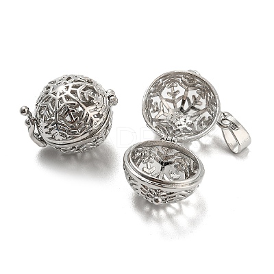Rack Plating Brass Hollow Round Cage Pendants KK-P238-03P-1