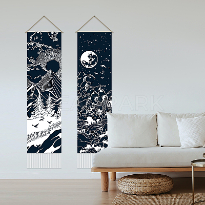 Moon & Sun Pattern Polyester Decorative Wall Tapestrys AJEW-WH0399-020-1