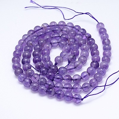 Natural Amethyst Smooth Round Bead Strands G-M212-6mm-01A-1