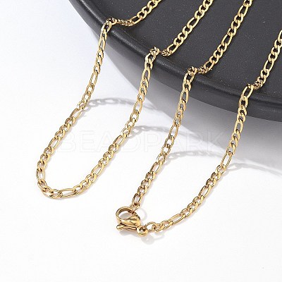 Ion Plating(IP) 304 Stainless Steel Figaro Chain Necklaces STAS-K168-01G-1