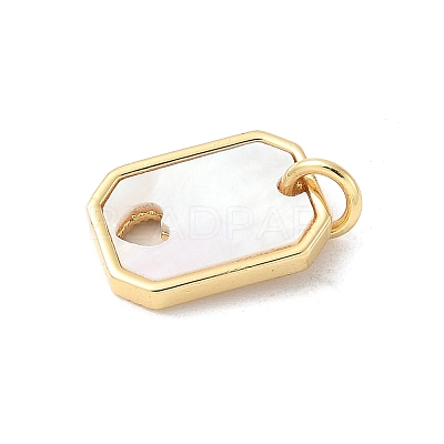Brass Pave Natural White Shell Hollow Heart Rectangle Charms with Jump Rings KK-S522-16G-1
