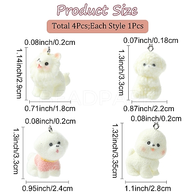 4Pcs 4 Styles Flocking Resin Pendants RESI-YW0005-15-1