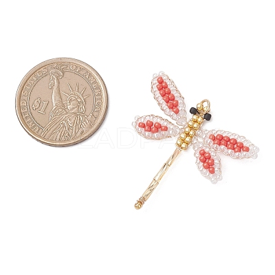 Glass Seed Beaded Dragonfly Pendants PALLOY-MZ00983-04-1