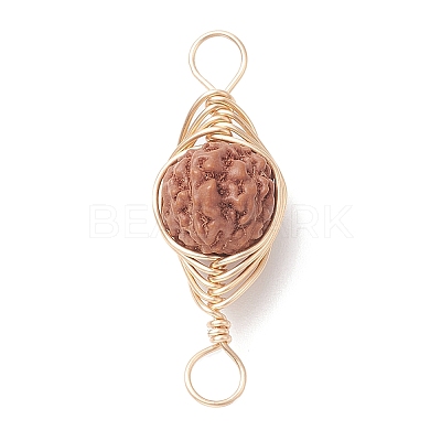 Natural Rudraksha Copper Wire Wrapped Connector Charms PALLOY-JF02067-01-1