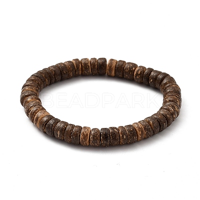 Rondelle Natural Coconut Stretch Bracelets BJEW-JB05361-01-1