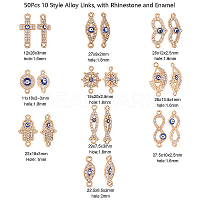 50Pcs 10 Style Alloy Links PALLOY-CJ0001-166-1