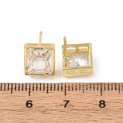 Brass Micro Pave Clear Cubic Zirconia Stud Earrings EJEW-C174-02B-G-1