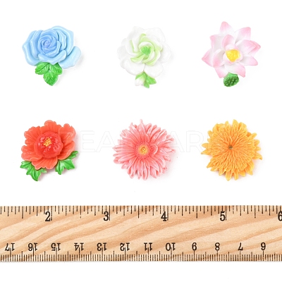 24Pcs 6 Styles Opaque Resin Flowers Cabochons RESI-FS0002-16-1