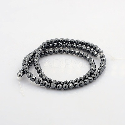 Faceted Round Non-magnetic Synthetic Hematite Beads Strands G-P061-60-4mm-1