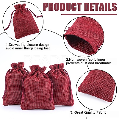 Polyester Imitation Burlap Packing Pouches Drawstring Bags ABAG-BBC0001-02B-04-1