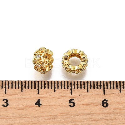Brass Micro Pave Cubic Zirconia Rondelle European Beads KK-C106-12G-1