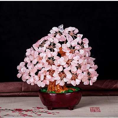 Undyed Natural Rose Quartz Chips Tree of Life Display Decorations TREE-PW0001-27A-1