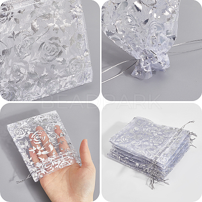 100Pcs Rose Printed Organza Bags OP-SP0001-06C-1