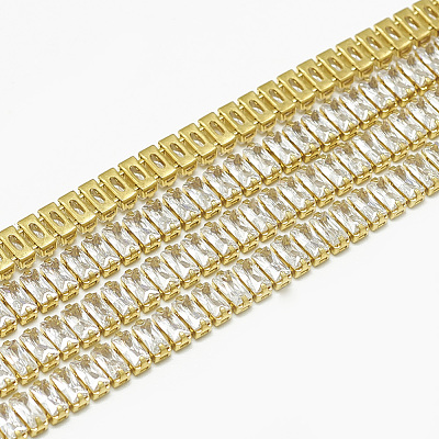 Brass Rectangle Cubic Zirconia Chains CHC-N014-07-A-FF-1