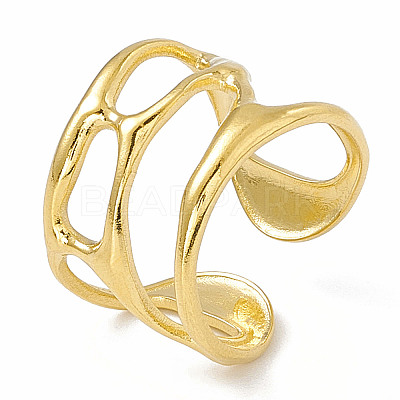 Ion Plating(IP) 304 Stainless Steel Wide Hollow Open Cuff Ring for Women RJEW-G275-02G-1
