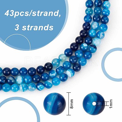 3 Strands Natural Striped Agate/Banded Agate Beads Strands G-OC0004-34-1
