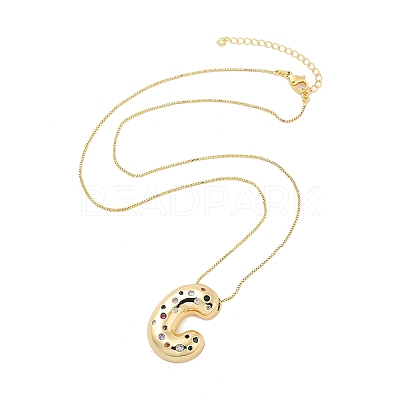 Brass Micro Pave Cubic Zirconia Letter Pendant Necklaces LS-KK-Z069-01G-C-1
