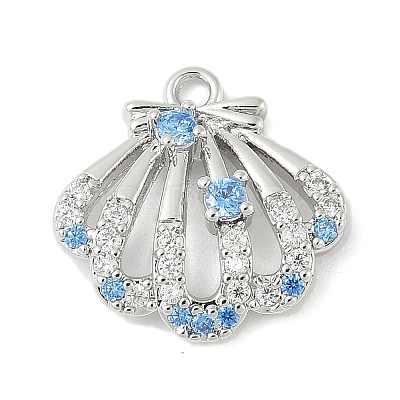 Brass Pave Light Sky Blue and Clear Cubic Zirconia Sea Animal Connector Charms KK-M326-07A-P-1
