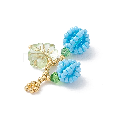 Glass Seed Beaded Berries & Leaf Pendants PALLOY-MZ01114-04-1