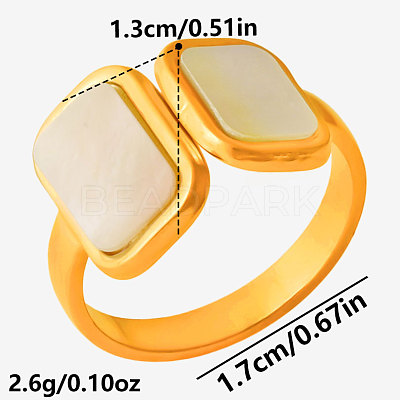 304 Stainless Steel with Natural Shell Cuff Open Rings for Women US1976-3-1