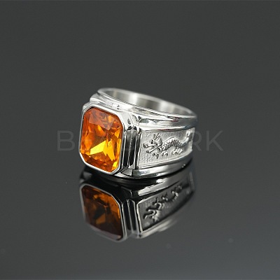 Rectangle 304 Stainless Steel with Cubic Zirconia Finger Rings for Men FS-WG909F6-03-1