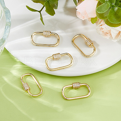 6Pcs Brass Micro Pave Clear Cubic Zirconia Screw Carabiner Lock Charms ZIRC-DC0001-34-1