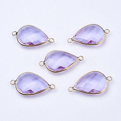Golden Tone Brass Glass Teardrop Links connectors GLAA-J010A-HF02-G-1
