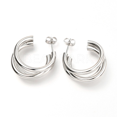 Tarnish Resistant 304 Stainless Steel Half Hoop Earrings EJEW-C501-18P-1