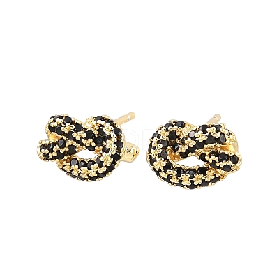 knot Brass Micro Pave Cubic Zirconia Stud Earrings EJEW-C174-01G-1