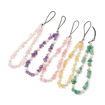 Gemstone Chips & Cultured Freshwater Pearl Beaded Mobile Straps HJEW-JM01097-1