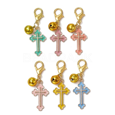 Cross Alloy Enamel Pendants Decorations HJEW-JM01075-1