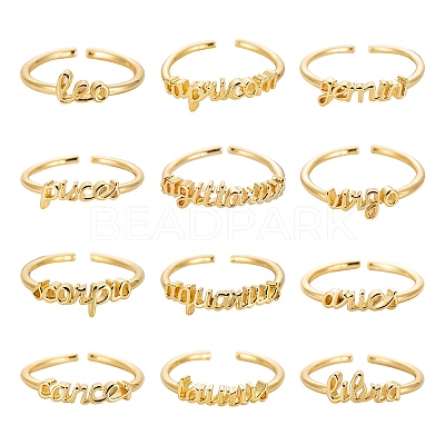 12Pcs 12 Style Brass Cuff Rings RJEW-LS0001-37G-1