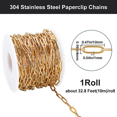 1 Roll PVD Vacuum Plating 304 Stainless Steel Paperclip Chains CHS-BBC0001-08-1
